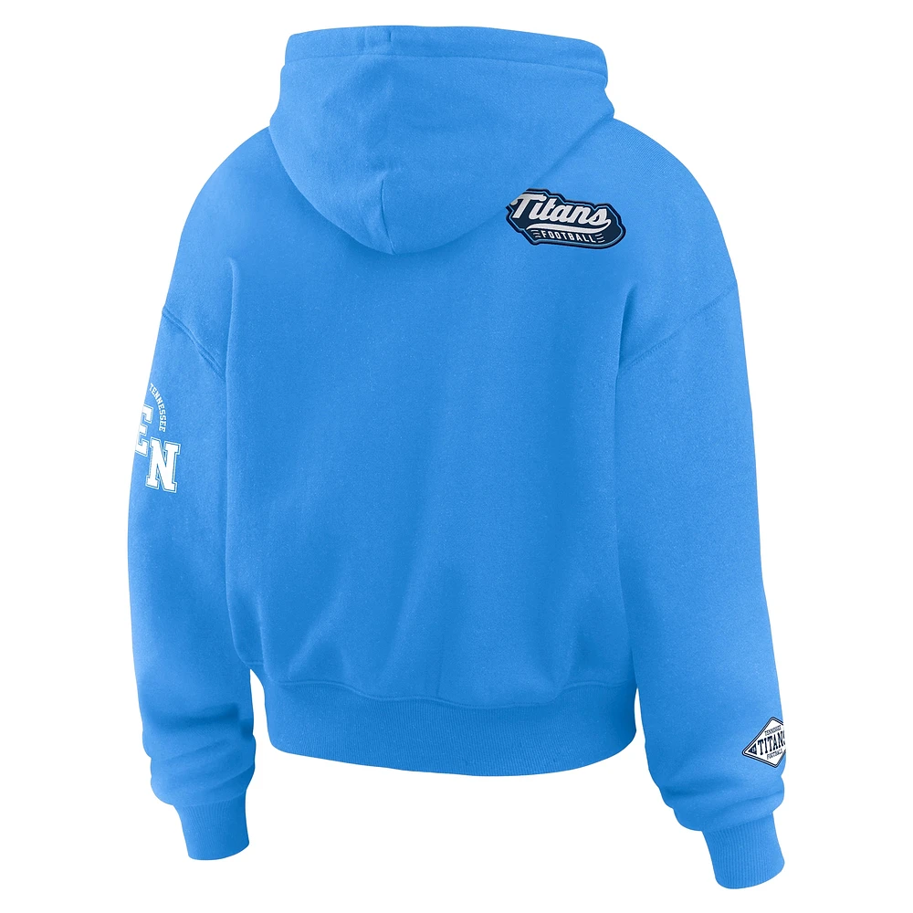 Women's WEAR by Erin Andrews Light Blue Tennessee Titans Patch Quarter-Zip Pullover Hoodie