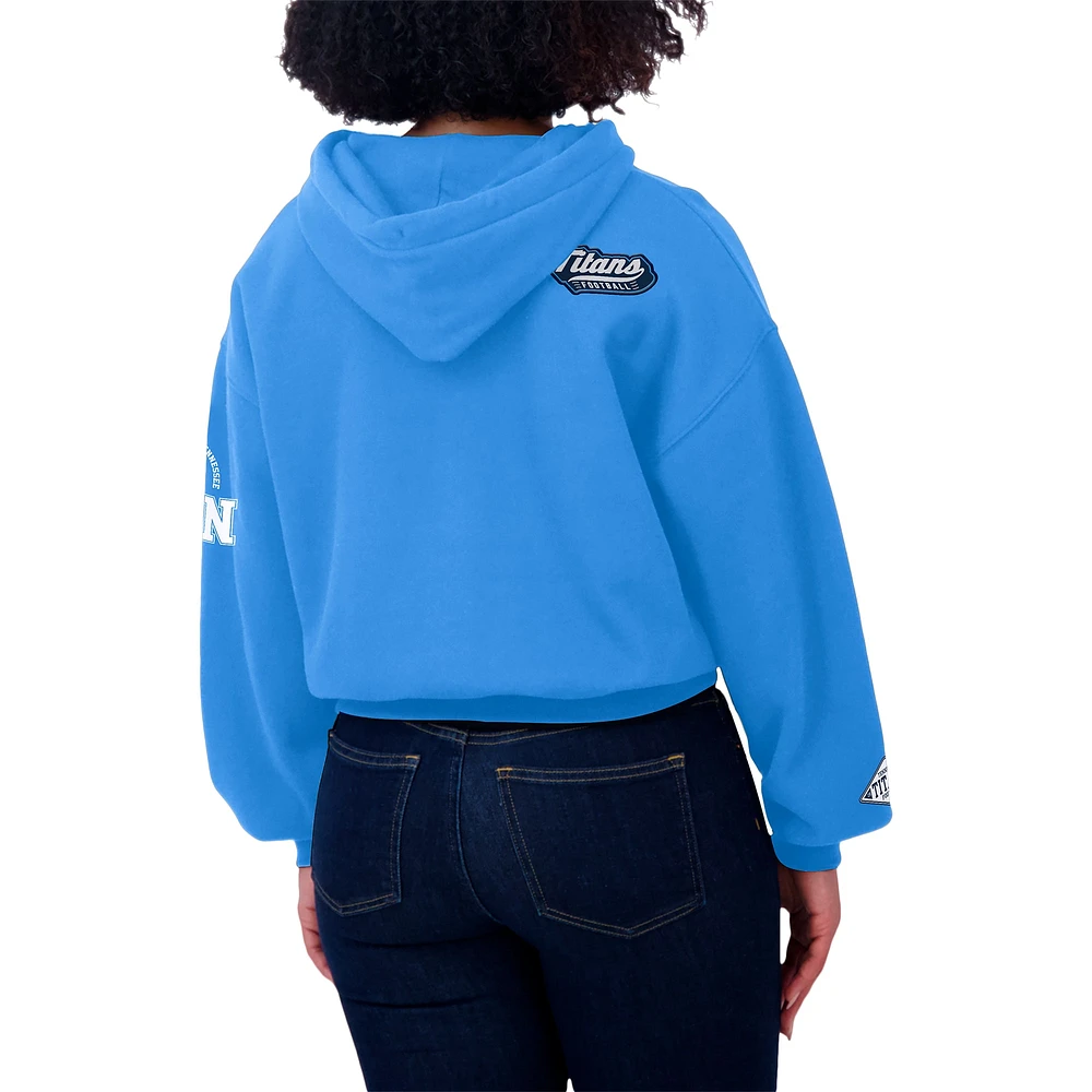 Women's WEAR by Erin Andrews Light Blue Tennessee Titans Patch Quarter-Zip Pullover Hoodie