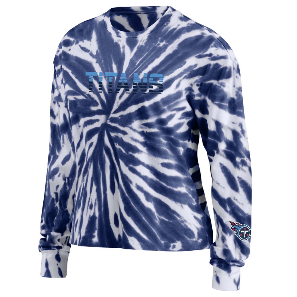 WEAR by Erin Andrews Women's WEAR by Erin Andrews Navy Tennessee Titans Tie- Dye Cropped Long Sleeve T-Shirt