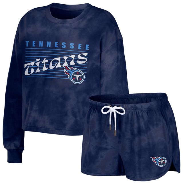 Women's WEAR by Erin Andrews Navy Tennessee Titans Sweat-shirt court tie-dye et short Lounge Set