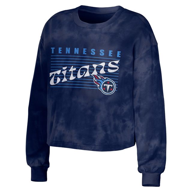 Women's WEAR by Erin Andrews Navy Tennessee Titans Sweat-shirt court tie-dye et short Lounge Set