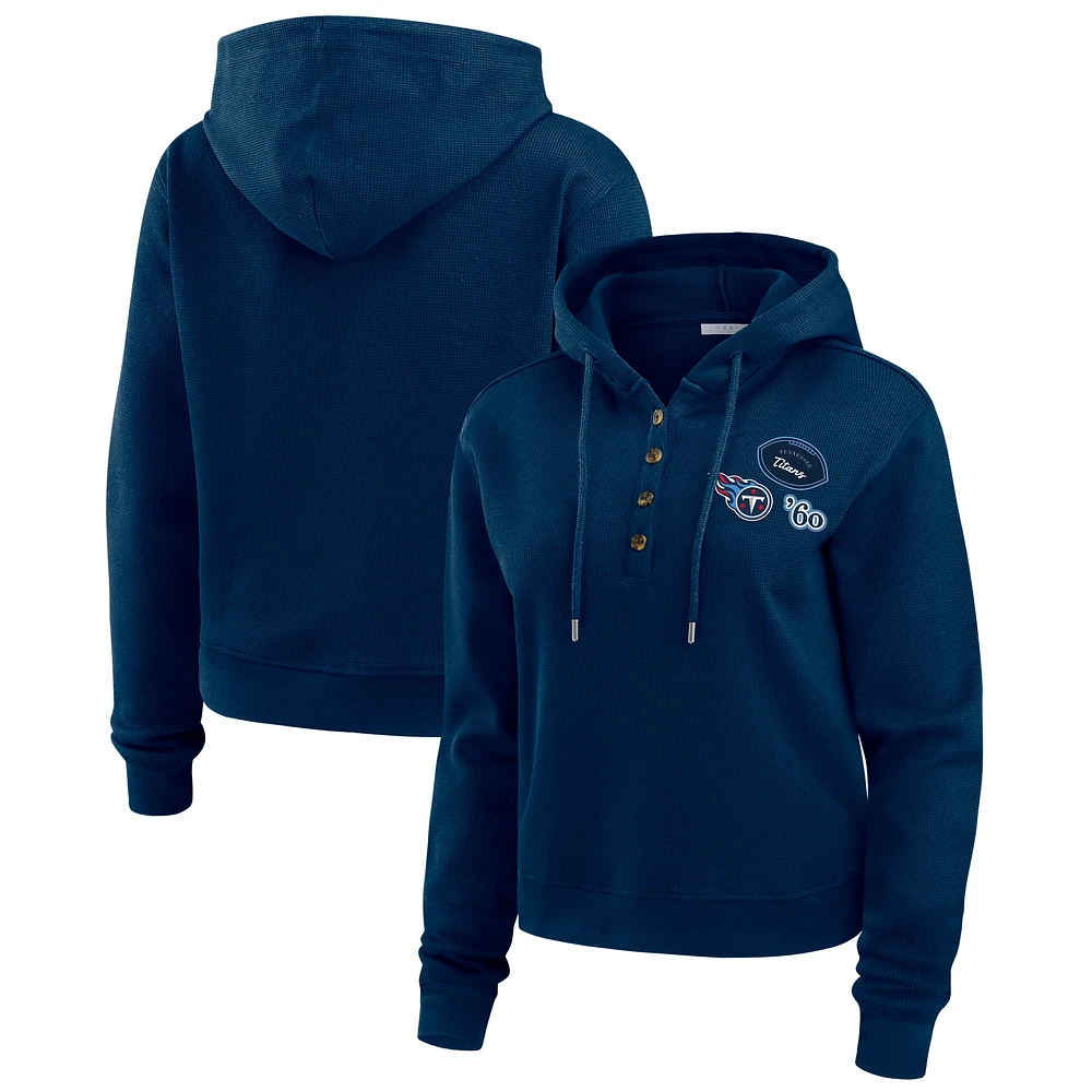 Women's WEAR by Erin Andrews  Navy Tennessee Titans Waffle Hoodie Pullover Top