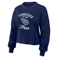 Women's WEAR by Erin Andrews Navy Tennessee Titans Waffle Knit Long Sleeve T-Shirt & Shorts Lounge Set