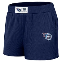 Women's WEAR by Erin Andrews Navy Tennessee Titans Waffle Knit Long Sleeve T-Shirt & Shorts Lounge Set