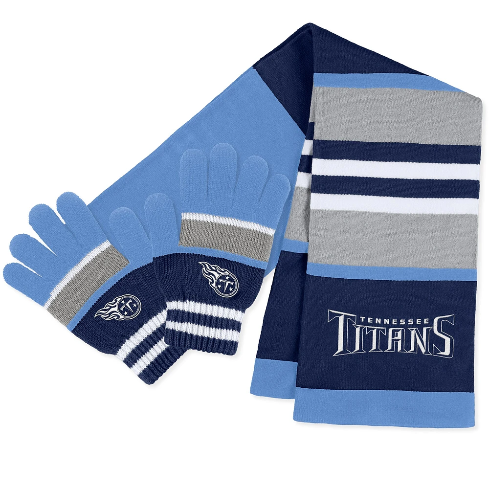 WEAR by Erin Andrews Ensemble gants et écharpe à rayures Tennessee Titans pour femmes