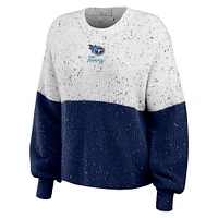 Women's WEAR by Erin Andrews  White/Navy Tennessee Titans Lighweight Modest Crop Color-Block Pullover Sweater