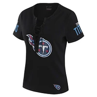 Women's WEAR by Erin Andrews x Gracie Hunt Black Tennessee Titans Draft Me Lace-Up T-Shirt