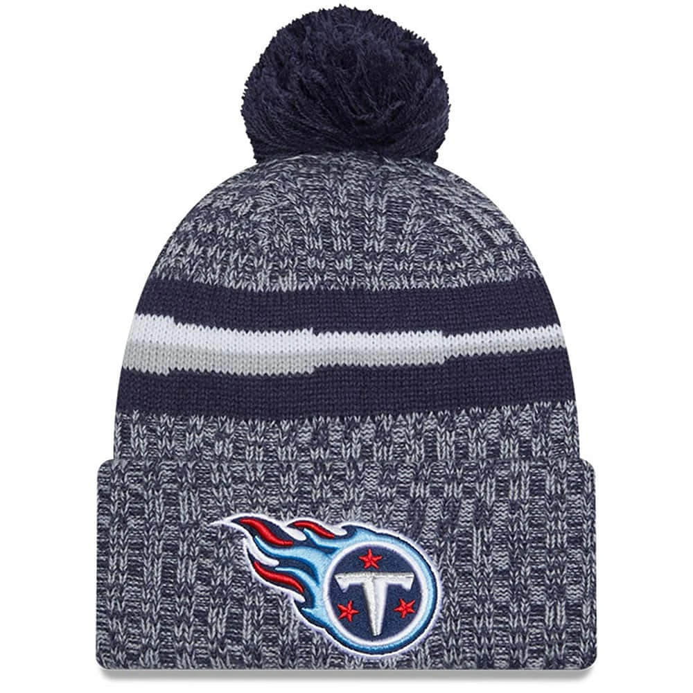 Youth New Era  Navy Tennessee Titans 2023 Sideline Cuffed Knit Hat With Pom