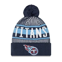 Youth New Era Navy Tennessee Titans Striped  Cuffed Knit Hat with Pom