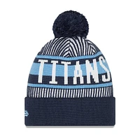 Youth New Era Navy Tennessee Titans Striped  Cuffed Knit Hat with Pom