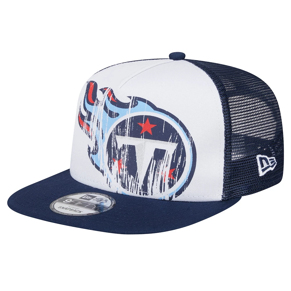 Casquette Snapback 9FIFTY A-Frame en détresse New Era pour jeunes Tennessee Titans, blanc/bleu marine