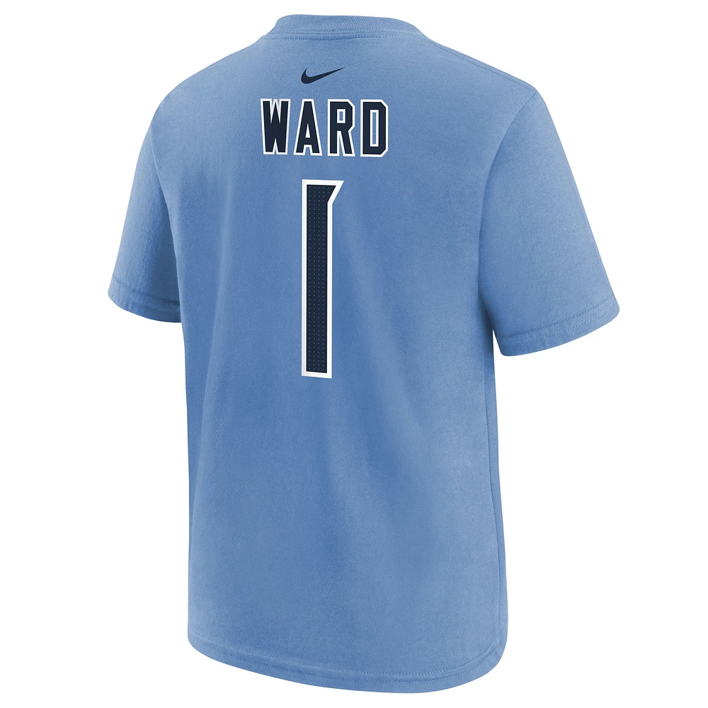 Youth Nike Cam Ward Navy Tennessee Titans 2025 NFL Draft First Round Pick Name & Number T-Shirt