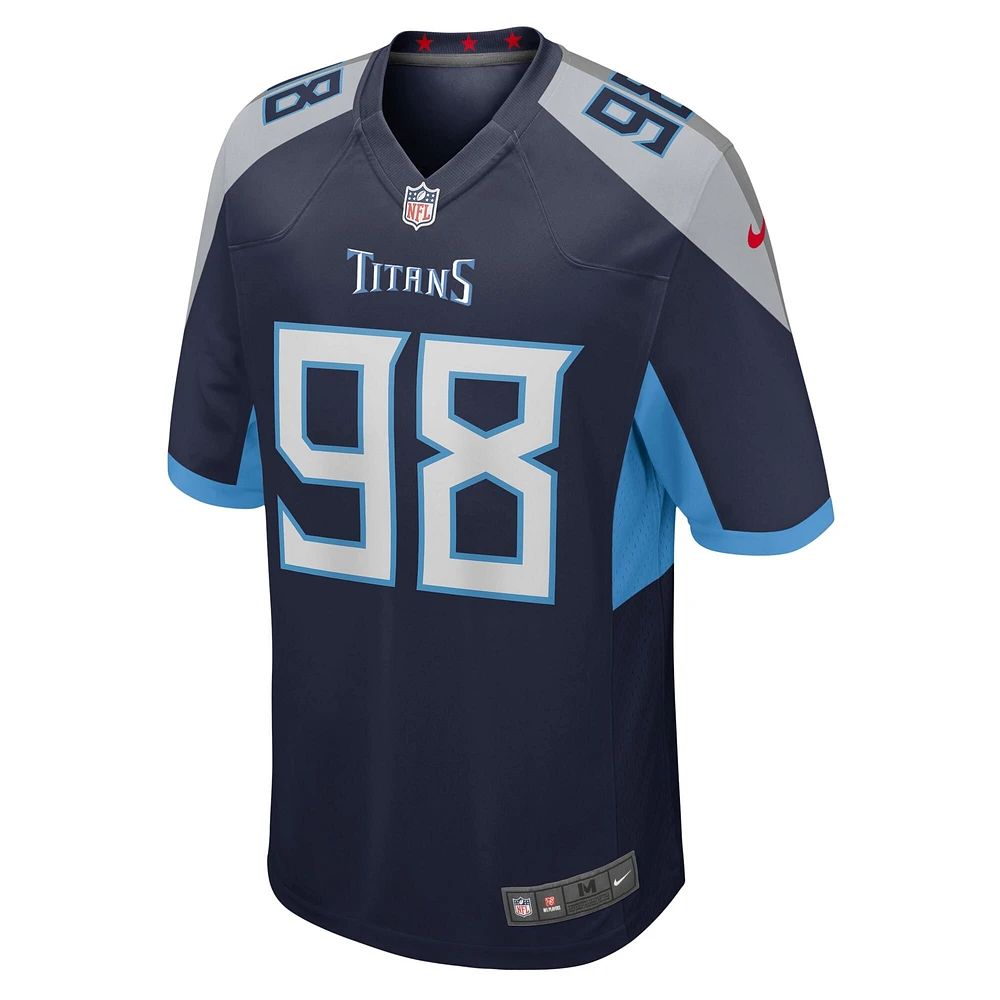 Maillot de match Nike Jeffery Simmons bleu marine des Titans du Tennessee pour jeunes