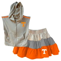 Girls Toddler Wes & Willy Tan Tennessee Volunteers Tri-Blend Sleeveless Full-Zip Hoodie Tiered Skirt Set