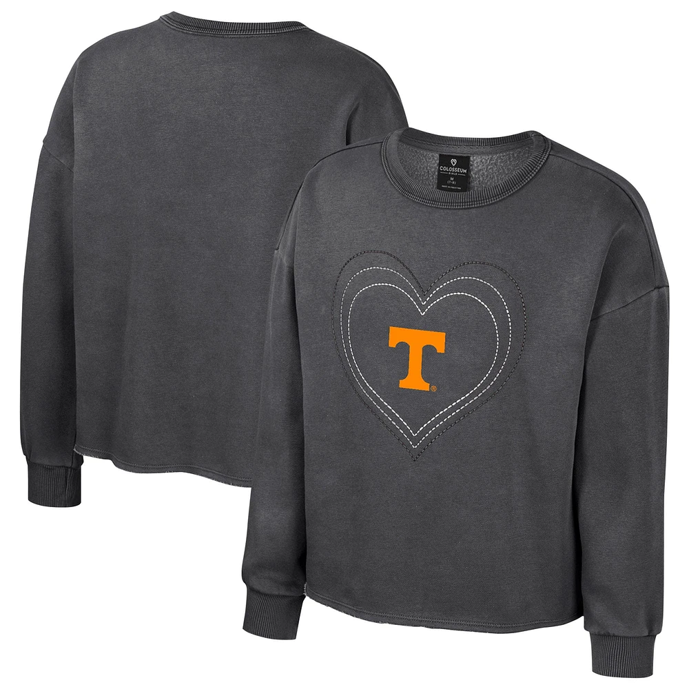 Sweat-shirt à col rond en polaire délavée Audrey pour filles Colosseum Black Tennessee Volunteers