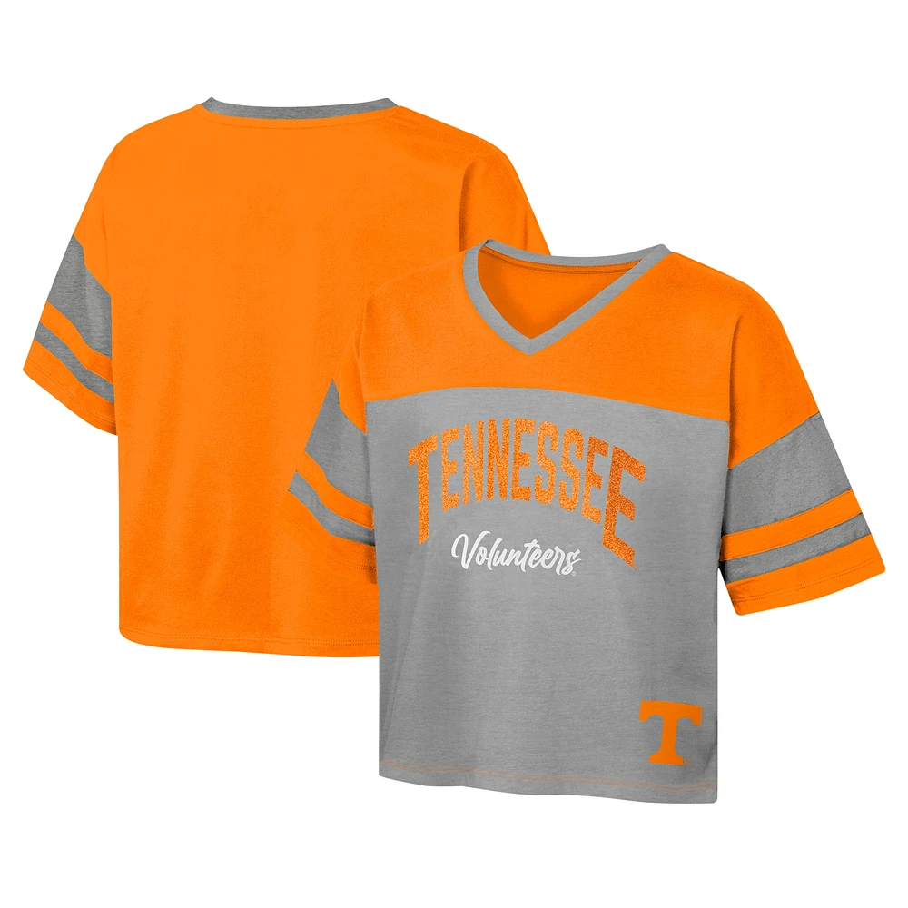 T-shirt en jersey à col V et rayures manches longues pour jeunes filles du Tennessee Orange Volunteers The Playmaker