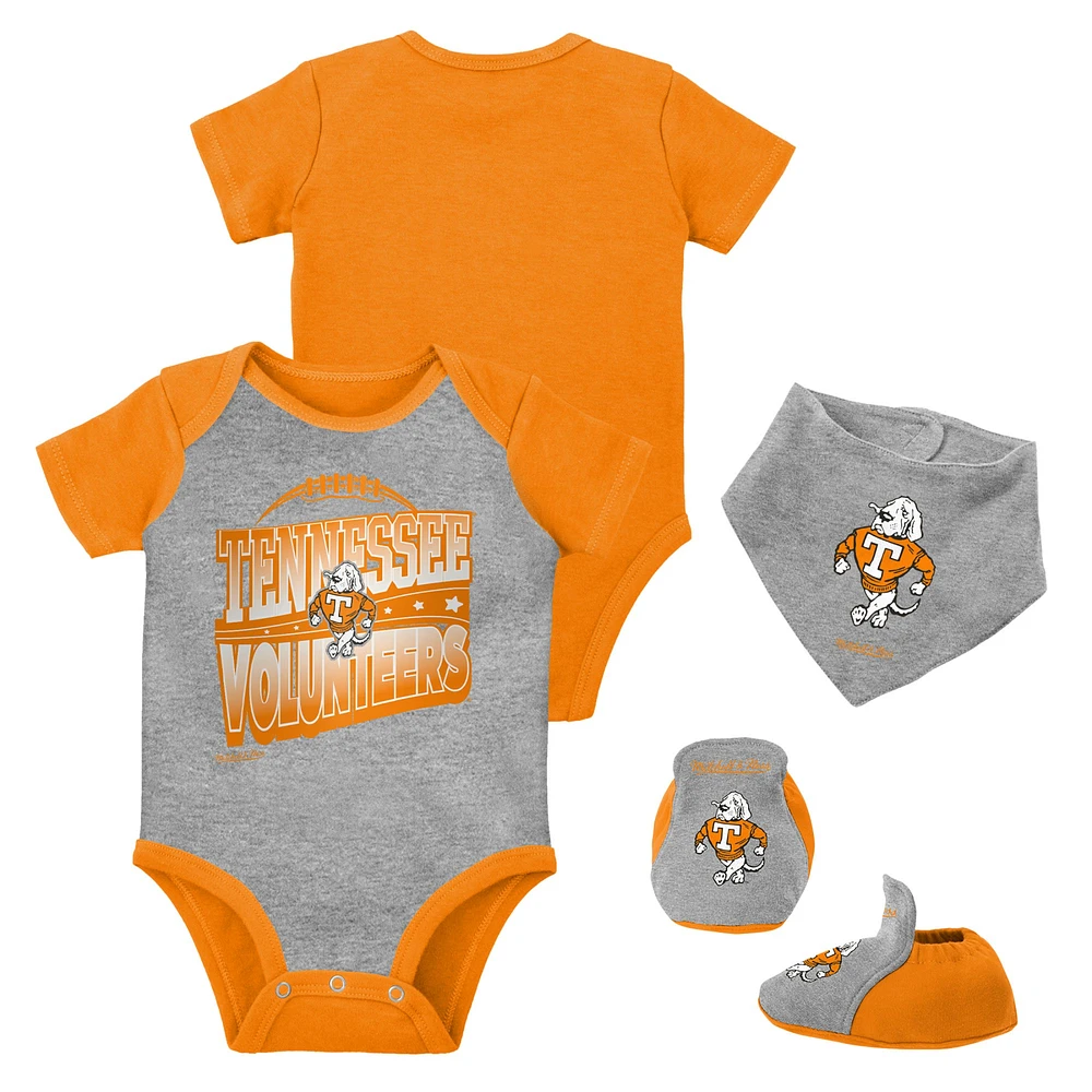 Ensemble de 3 bodys, bavoirs et chaussons Mitchell & Ness pour bébé, orange/gris chiné, Tennessee Volunteers