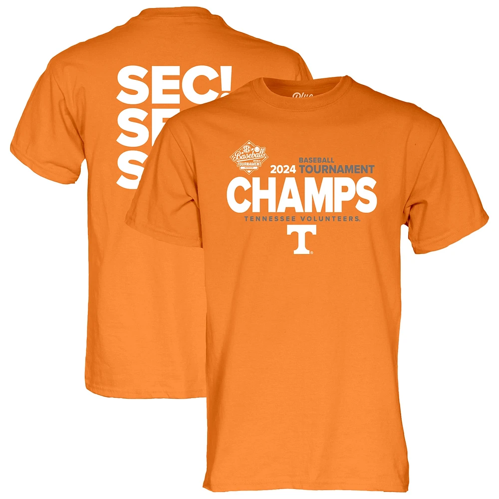 T-shirt bleu pour hommes, 84 Tennessee Orange Volunteers 2024 SEC Baseball Conference Tournament Champions Locker Room