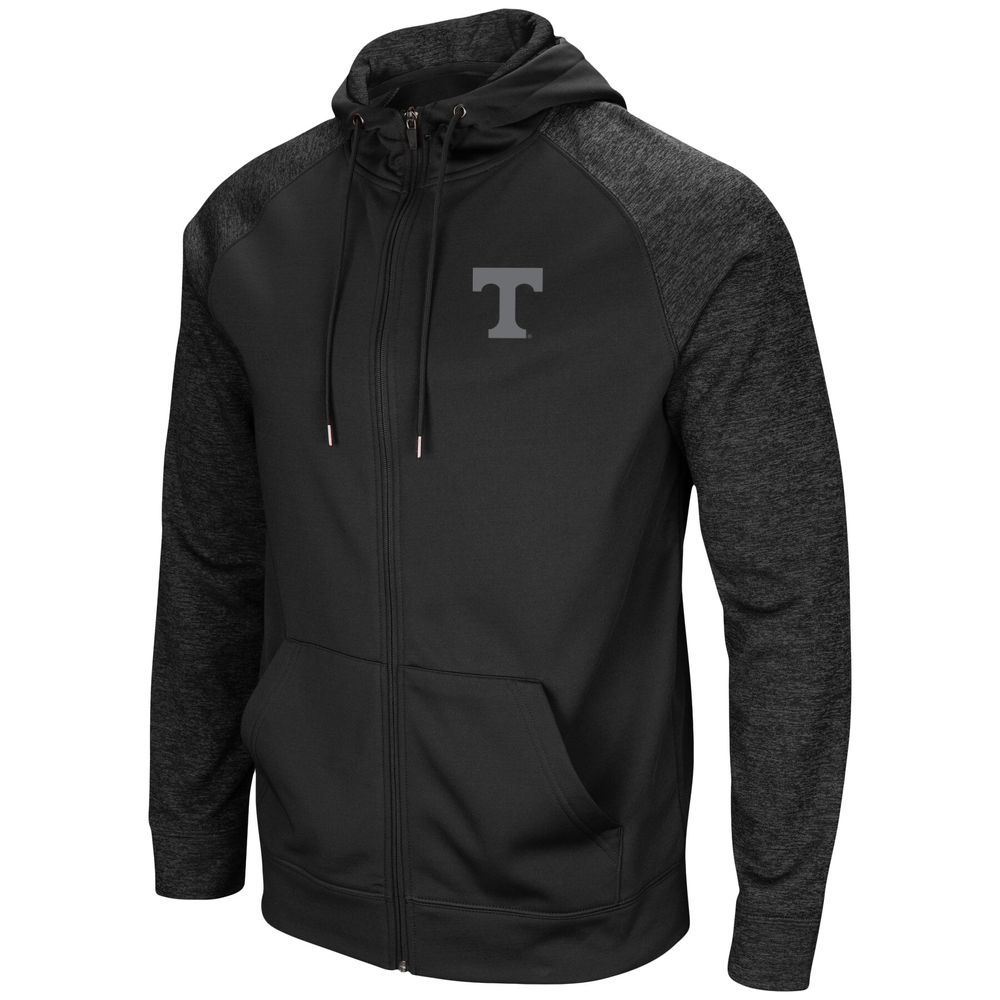 Men's Colosseum Black Tennessee Volunteers Blackout 3.0 Tonal Raglan Full-Zip Hoodie