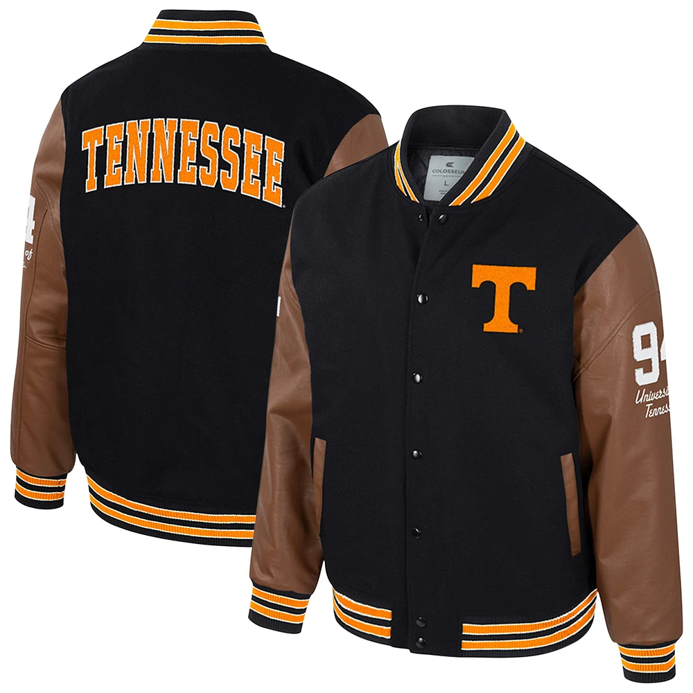 Veste universitaire noire à boutons-pression pour homme Colosseum Tennessee Volunteers Letterman