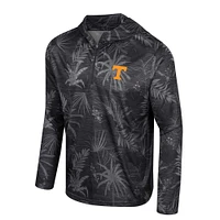 Men's Colosseum Black Tennessee Volunteers Palms Printed Lightweight Quarter-Zip Hooded Top