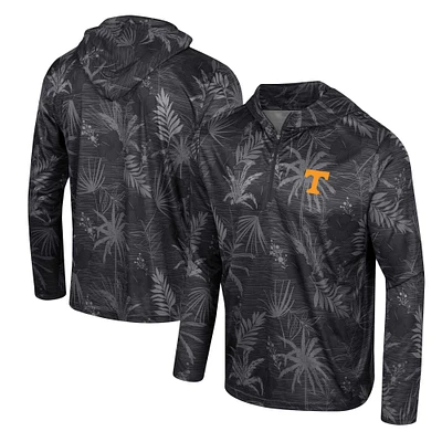 Men's Colosseum Black Tennessee Volunteers Palms Printed Lightweight Quarter-Zip Hooded Top