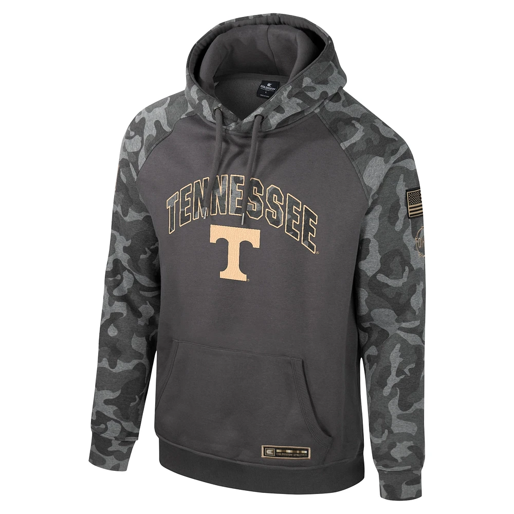 Colosseum Charcoal Tennessee Volunteers OHT Military Appréciation Camo Raglan Pull à capuche pour hommes