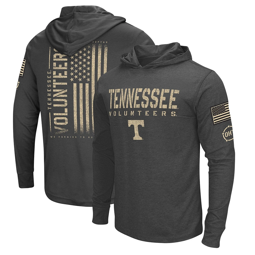 Men's Colosseum Heather Black Tennessee Volunteers Team OHT Military Appreciation Long Sleeve Hoodie T-Shirt