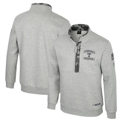 Veste polaire à fermeture éclair quart de tour pour homme Colosseum Heather Gray Tennessee Volunteers OORAH OHT Military Appreciation