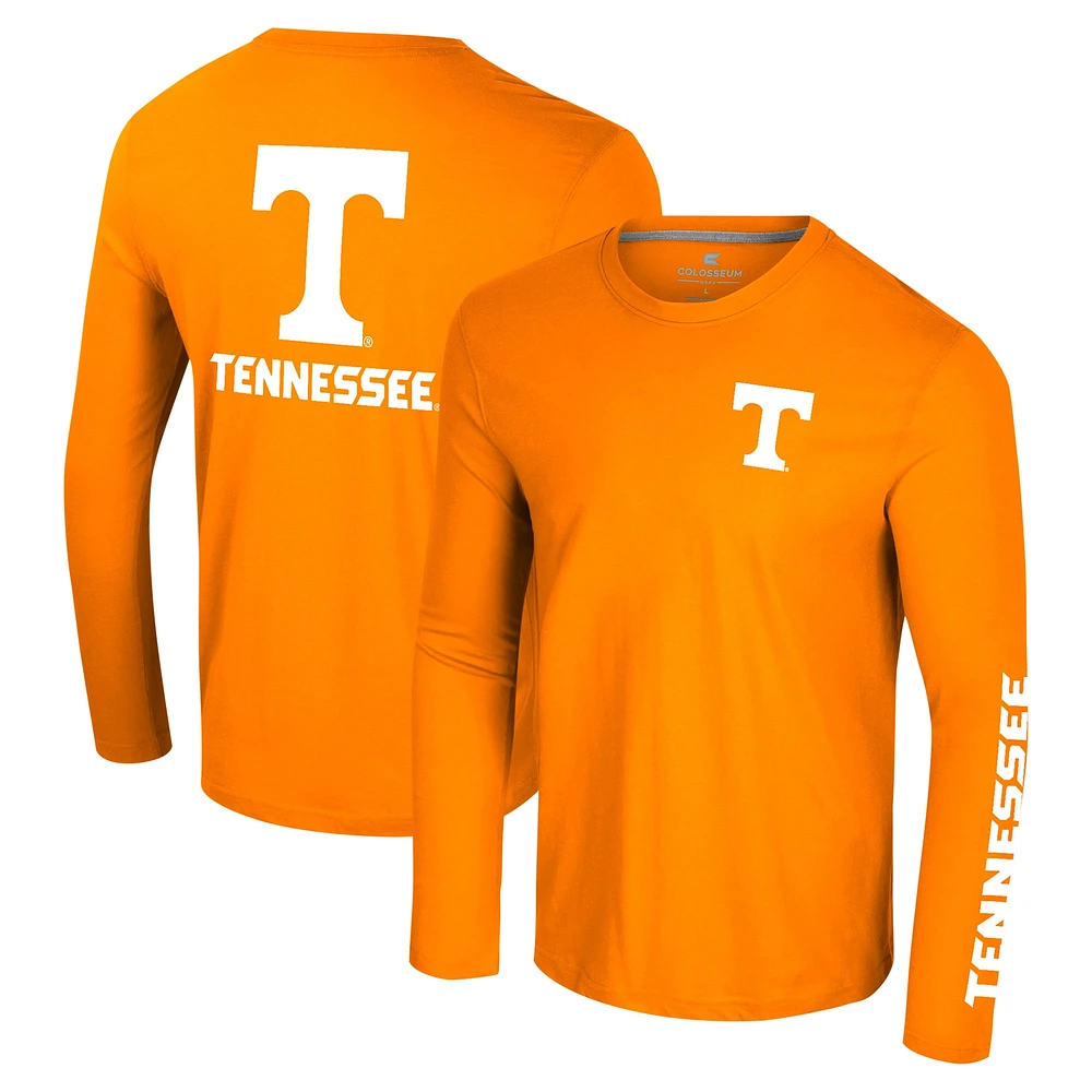 Colosseum Tennessee Orange Volunteers Logo Lockup 3-Hit Active Blend T-shirt à manches longues pour hommes