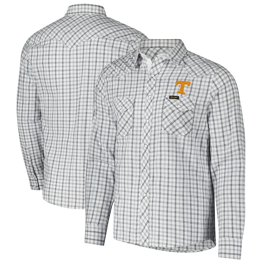 Men's Colosseum x Wrangler White Tennessee Volunteers Plaid Window Pane Long Sleeve Full-Snap Shirt