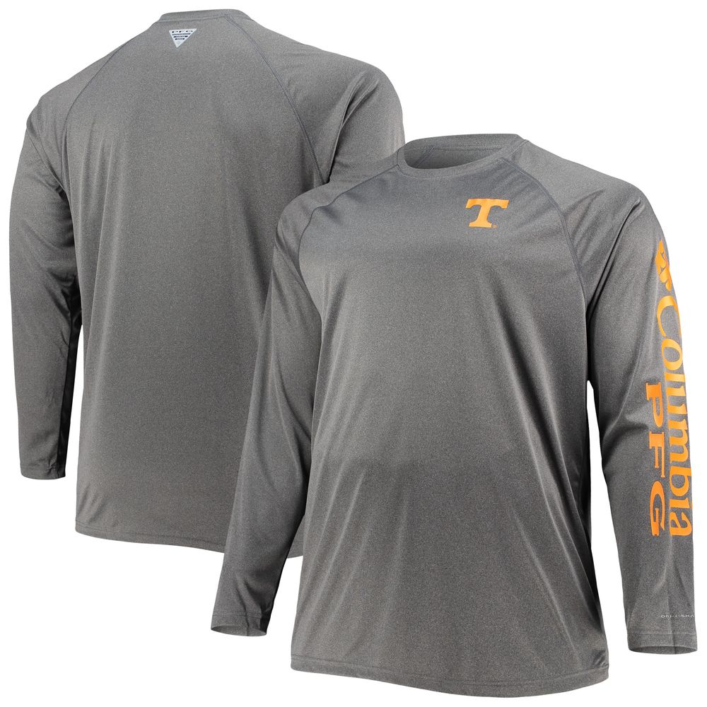 Men's Columbia Charcoal Tennessee Volunteers Big & Tall Terminal Tackle Omni-Shade Long Sleeve Raglan T-Shirt