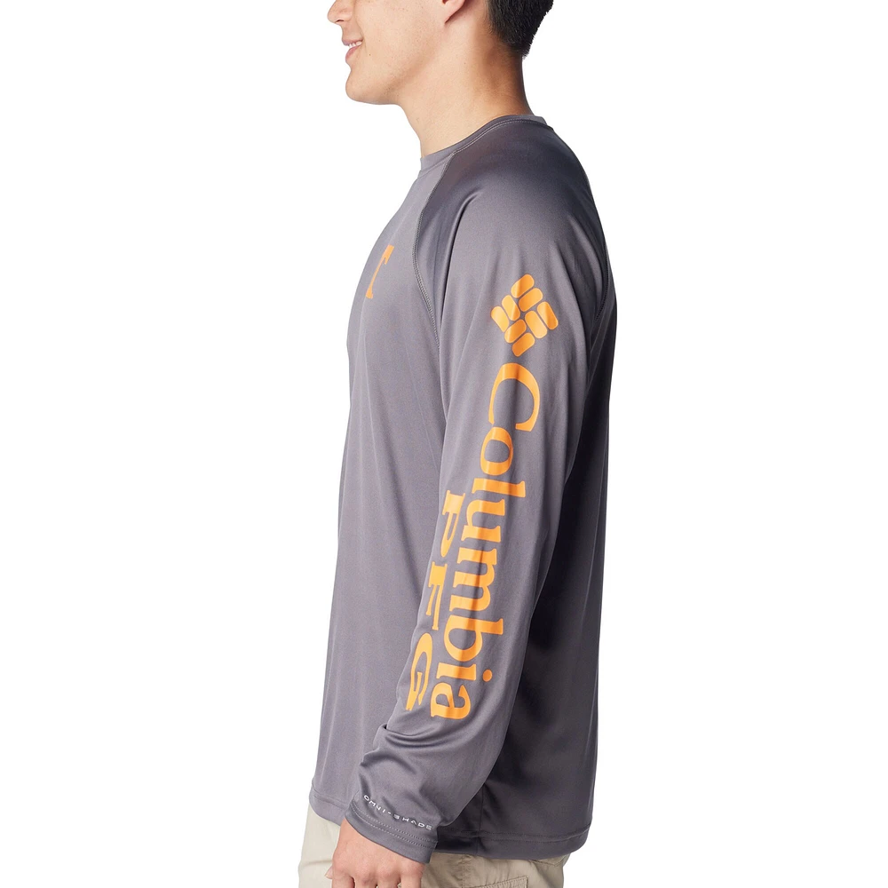 T-shirt à manches longues Columbia Charcoal Tennessee Volunteers Terminal Tackle Omni-Shade Raglan pour homme