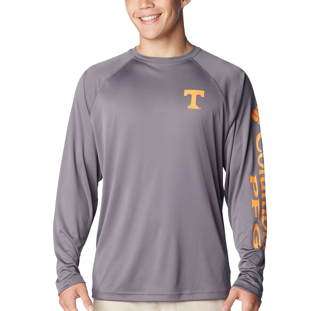 T-shirt à manches longues Columbia Charcoal Tennessee Volunteers Terminal Tackle Omni-Shade Raglan pour homme