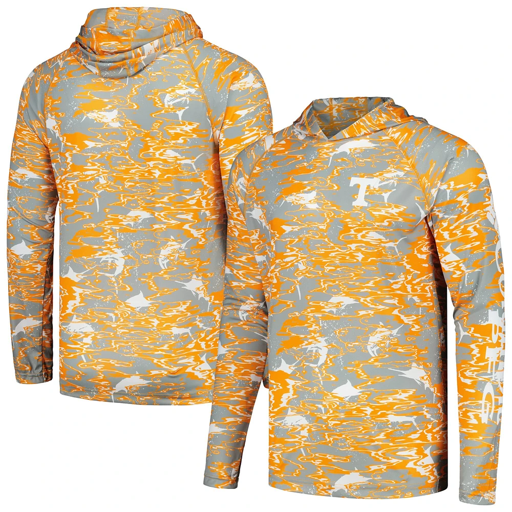 T-shirt à capuche manches longues pour homme Columbia Tennessee Orange Volunteers PFG Terminal Tackle Omni-Shade Rippled