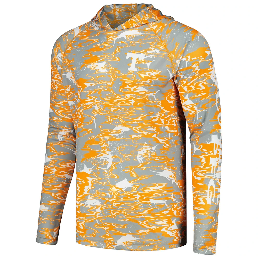 T-shirt à capuche manches longues pour homme Columbia Tennessee Orange Volunteers PFG Terminal Tackle Omni-Shade Rippled