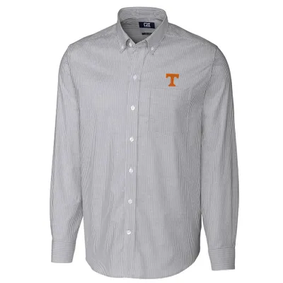 Tennessee Volunteers Cutter & Buck Big Tall Stretch Oxford Stripe Long Sleeve Button Down Shirt - Charcoal