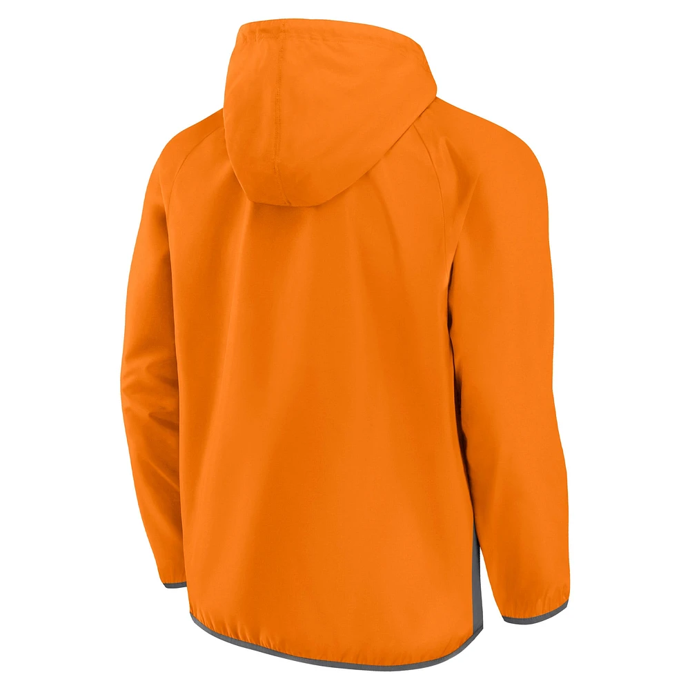 Men's Fanatics Tenn Orange/Heather Gray Tennessee Volunteers Victory On Raglan Quarter-Zip Hoodie