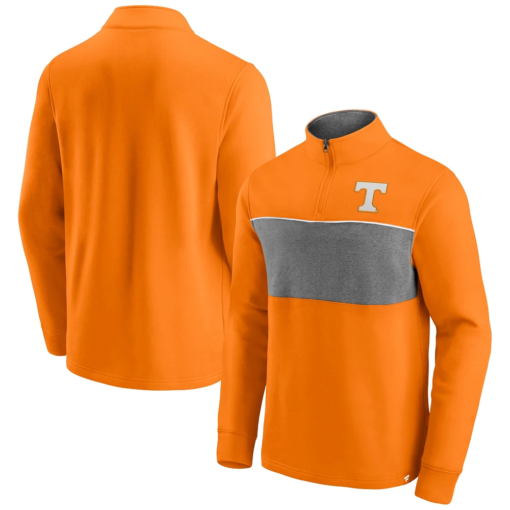 Veste à quart de zip avec logo principal Tennessee Volunteers Fanatics orange/gris chiné pour hommes