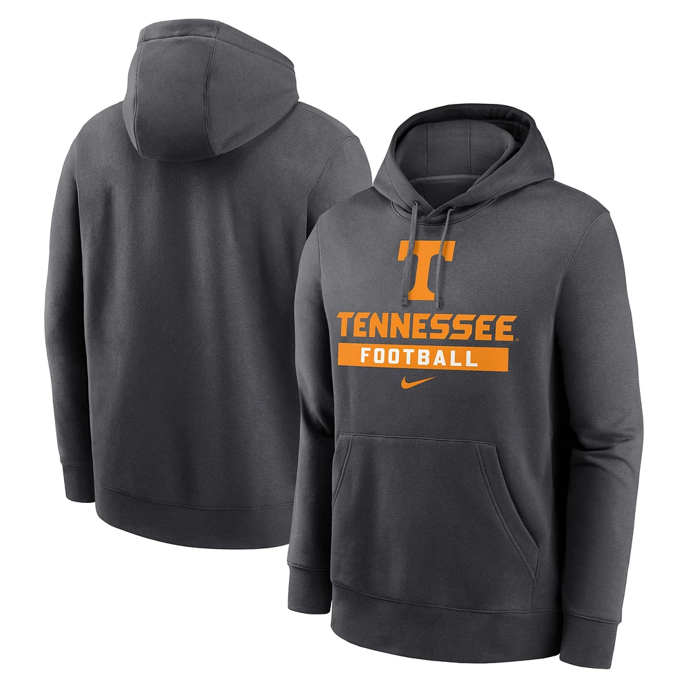 Sweat à capuche en polaire Nike Anthracite Tennessee Volunteers Football Stack Club pour homme