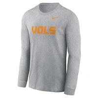 T-shirt à manches longues Nike gris chiné pour homme avec logo alternatif Tennessee Volunteers