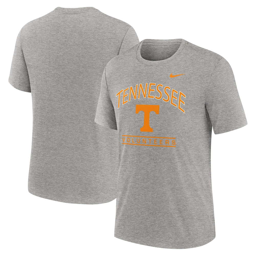 T-shirt Nike gris chiné Tennessee Volunteers Arch Over Logo Tri-Blend pour homme