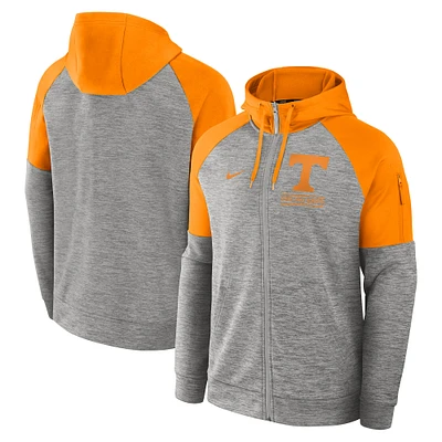 Sweat à capuche zippé Nike Tennessee Volunteers Fitness Performance Raglan pour homme, gris chiné