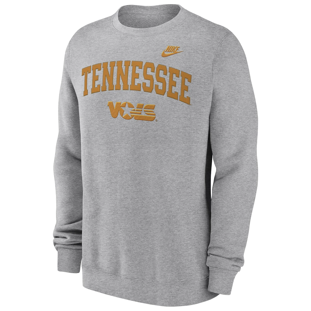 Men's Nike Heather Gray Tennessee Volunteers Legacy Classic Tackle Twill Embroidered Arch Over Logo Pullover Sweatshirt