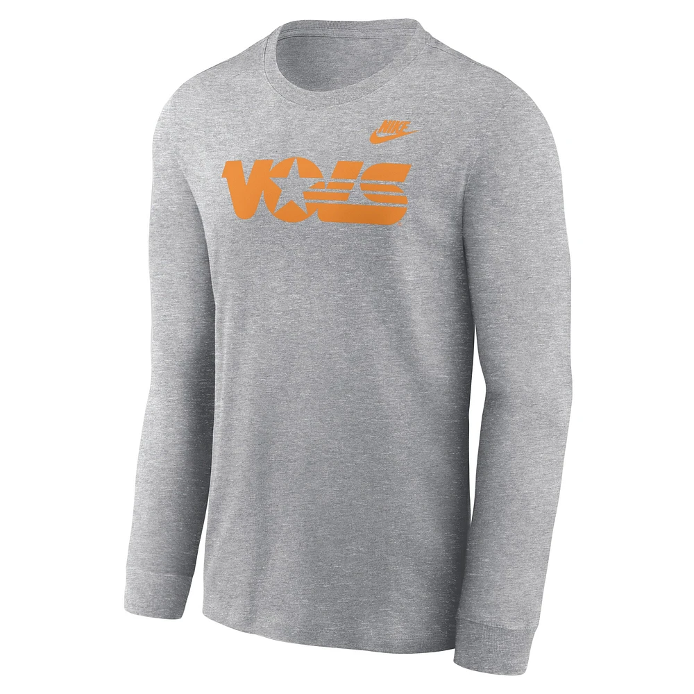 T-shirt à manches longues avec logo principal Nike Heather Grey Tennessee Volunteers Legacy pour hommes