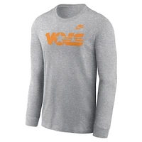 T-shirt à manches longues avec logo principal Nike Heather Grey Tennessee Volunteers Legacy pour hommes