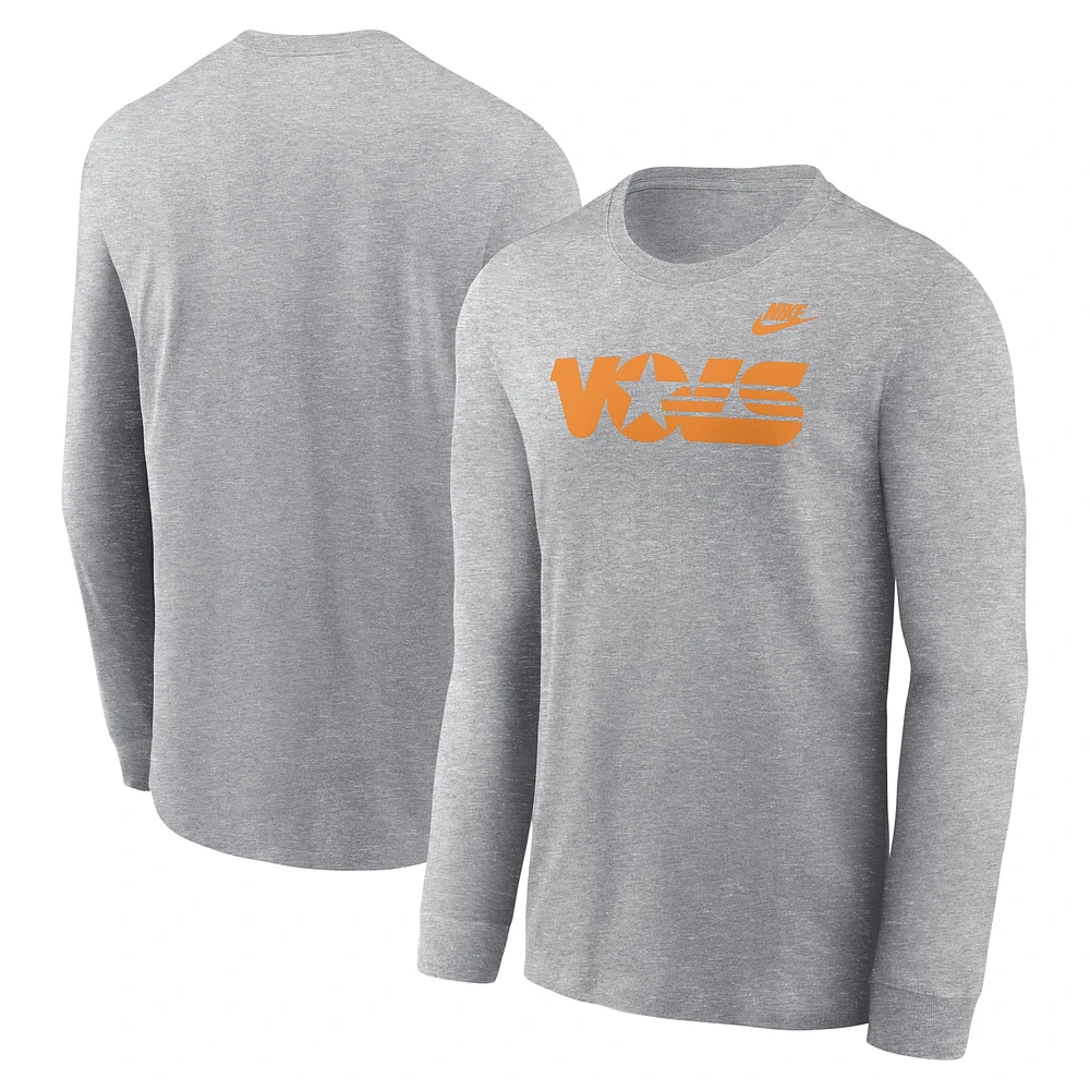 T-shirt à manches longues avec logo principal Nike Heather Grey Tennessee Volunteers Legacy pour hommes