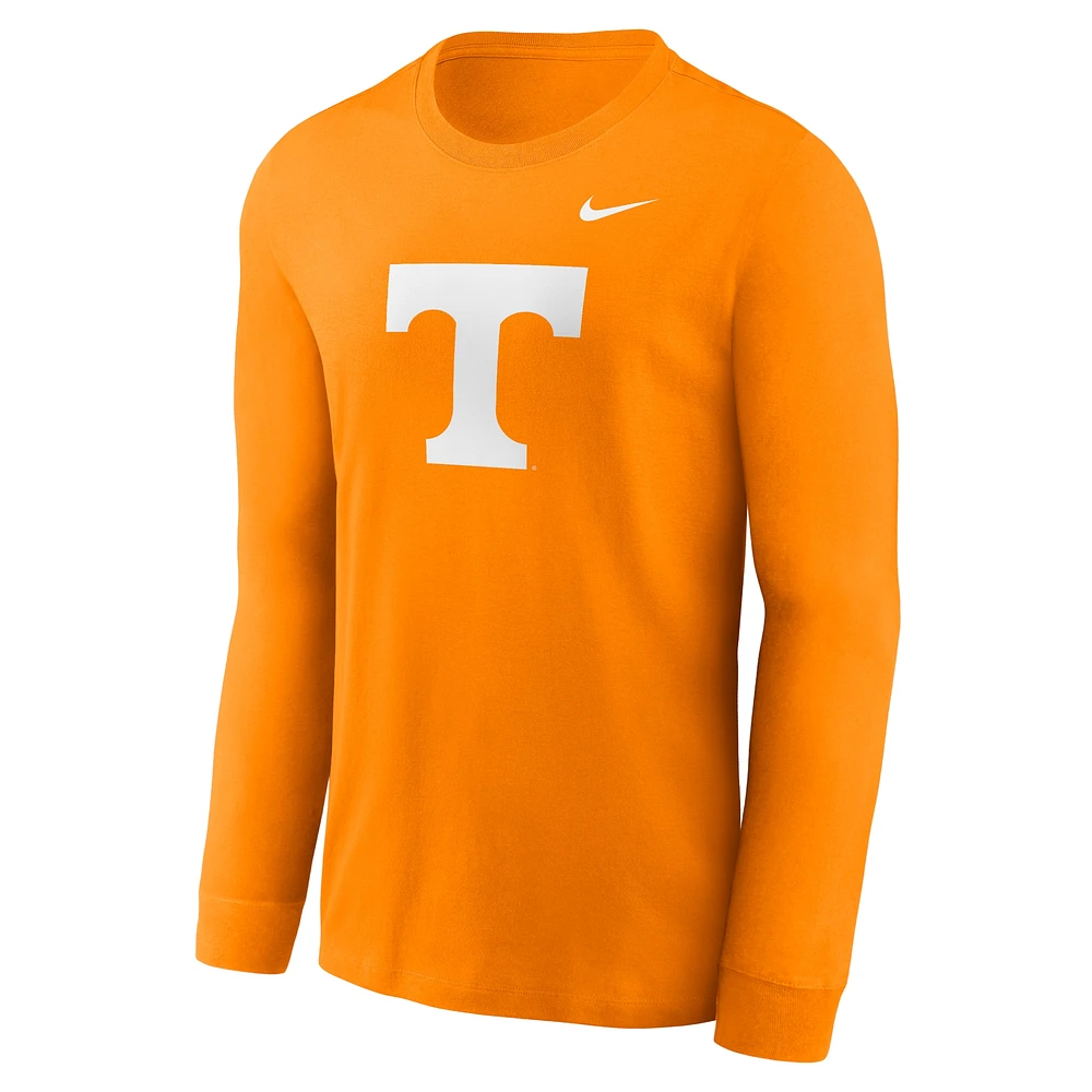 T-shirt à manches longues avec logo principal Nike Tennessee Orange Volunteers pour homme