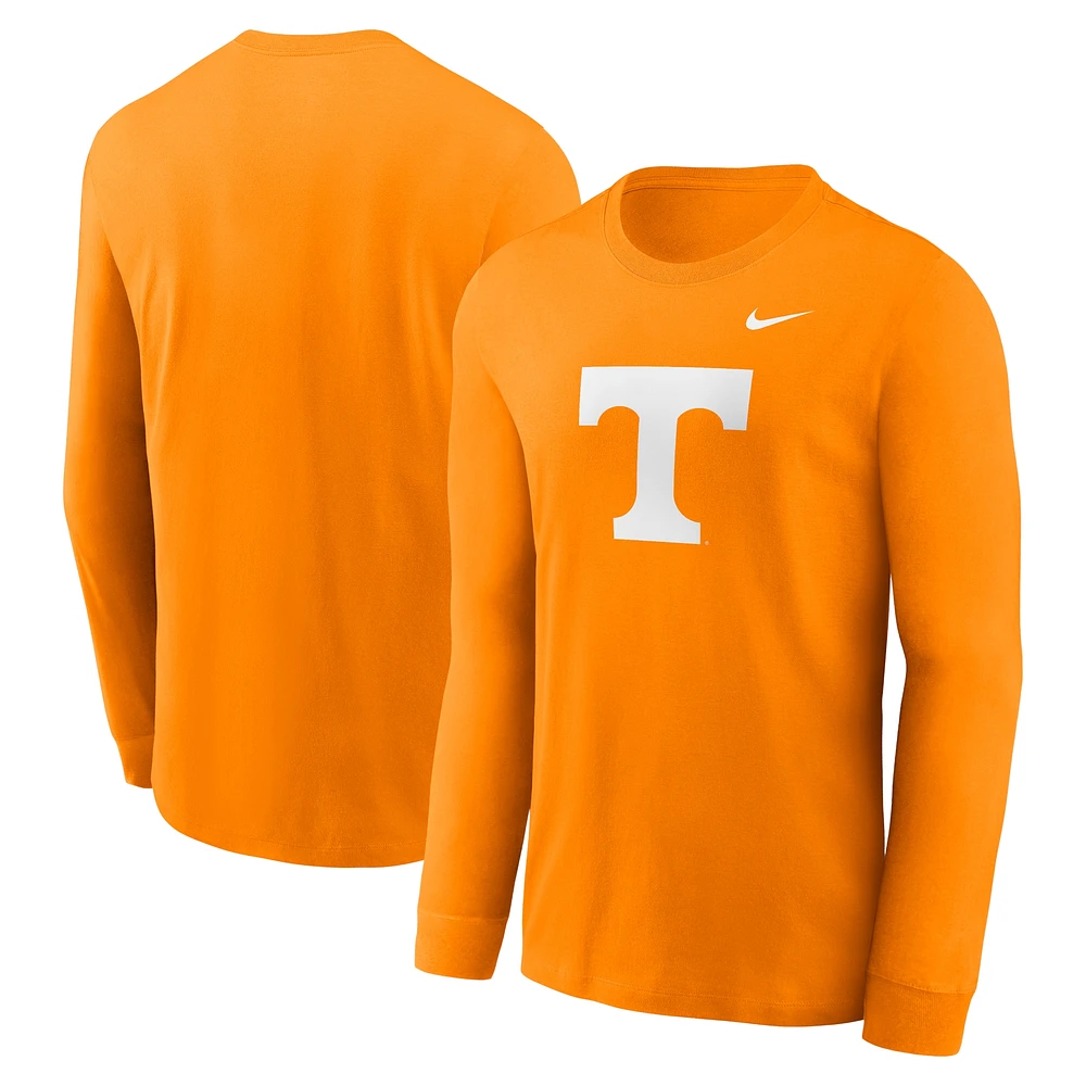 T-shirt à manches longues avec logo principal Nike Tennessee Orange Volunteers pour homme