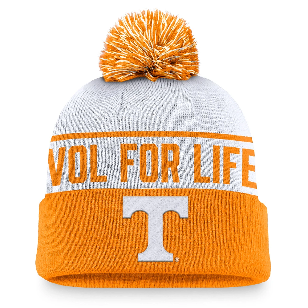 Men's Nike White/Tennessee Orange Tennessee Volunteers Local Peak Cuffed Knit Hat with Pom